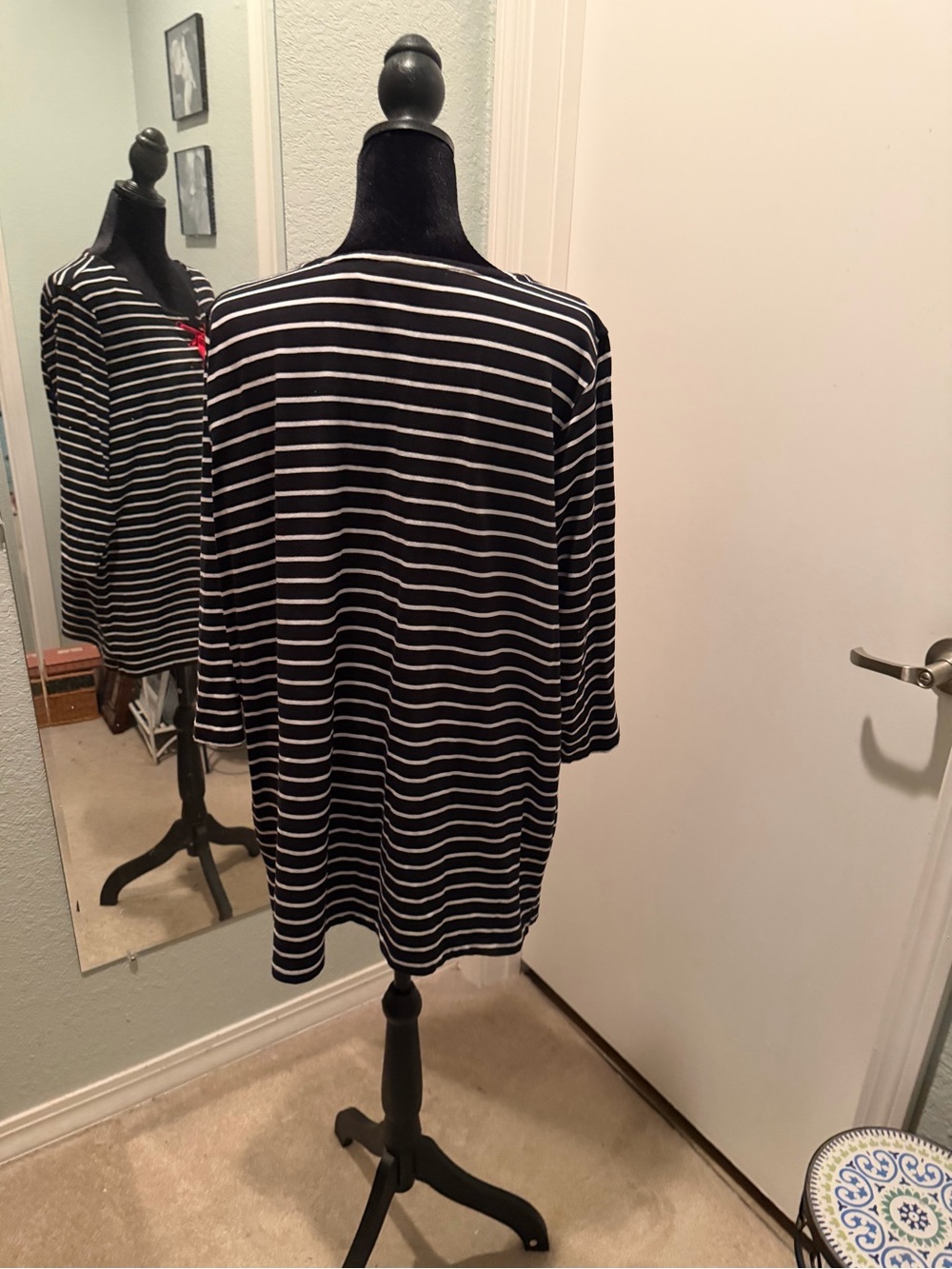 Susan Graver Black & White Striped Lace-Up Tunic with Red Accent - Picture 4 of 5
